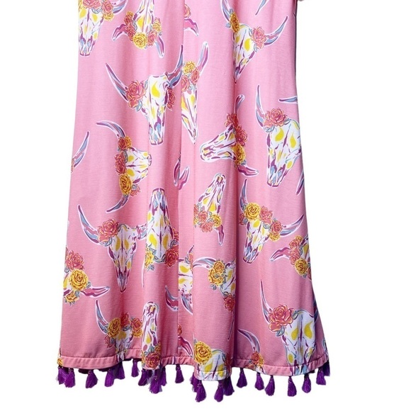 Simply SOUTHERN Floral Tassel Dress Size Small in Boho Bull Cow Pink Print - Picture 12 of 14